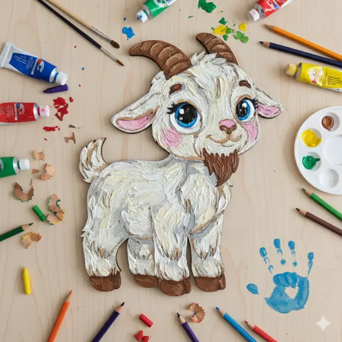 Boyanabilir Ahşap Keçi Figürü 15x12 cm