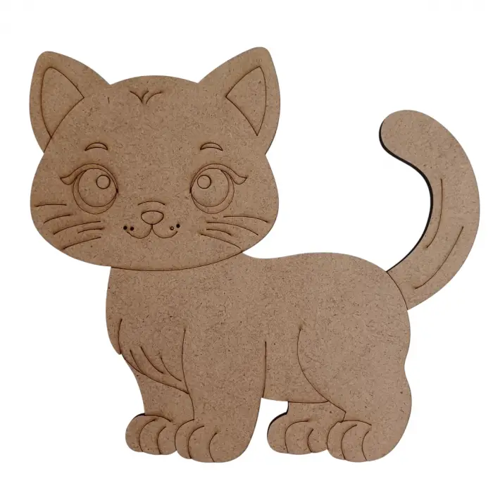 Boyanabilir Ahşap Kedi Figürü 15x16 cm