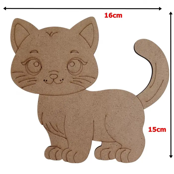Boyanabilir Ahşap Kedi Figürü 15x16 cm