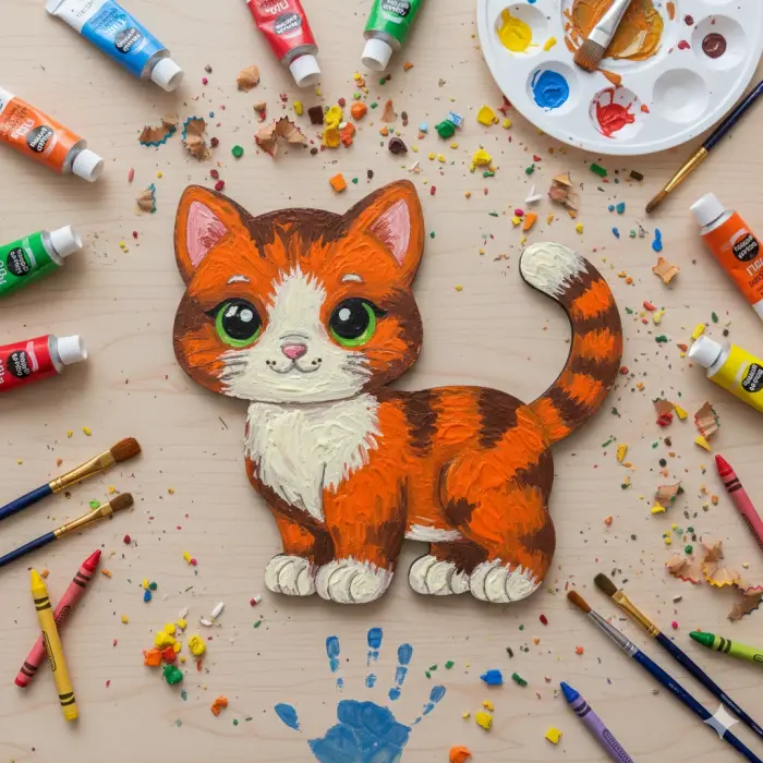 Boyanabilir Ahşap Kedi Figürü 15x16 cm