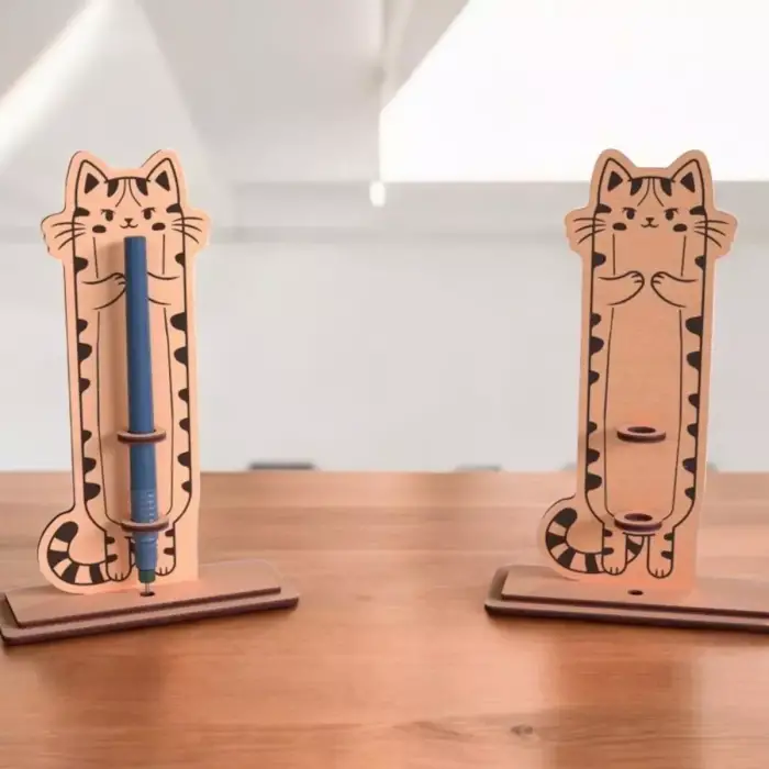 Boyanabilir Ahşap Kedi Kalemlik - 3mm MDF Lazer Kesim Hobi Seti