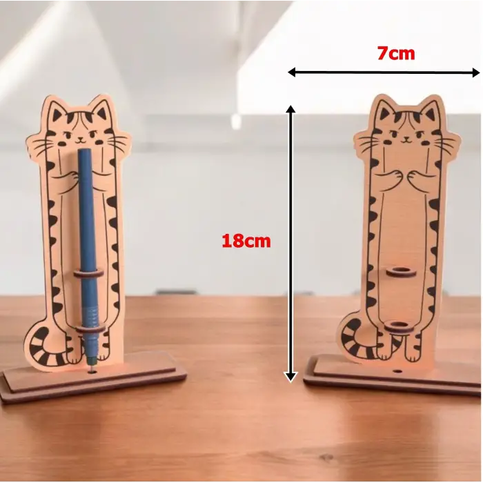 Boyanabilir Ahşap Kedi Kalemlik - 3mm MDF Lazer Kesim Hobi Seti