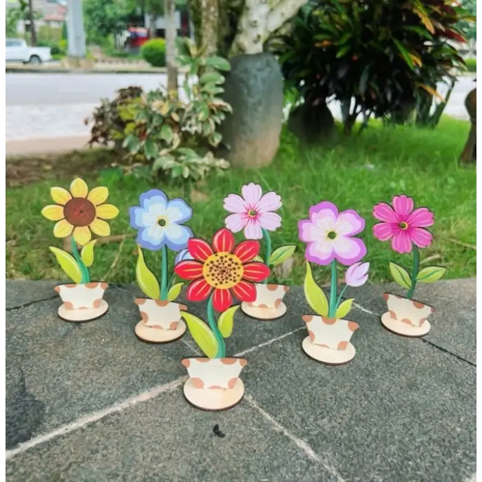 Boyanabilir Ahşap Papatya Saksı Figürü (7,5x15 cm)