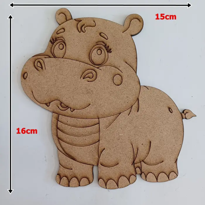 Boyanabilir Ahşap Su Aygırı Figürü 16x15 cm