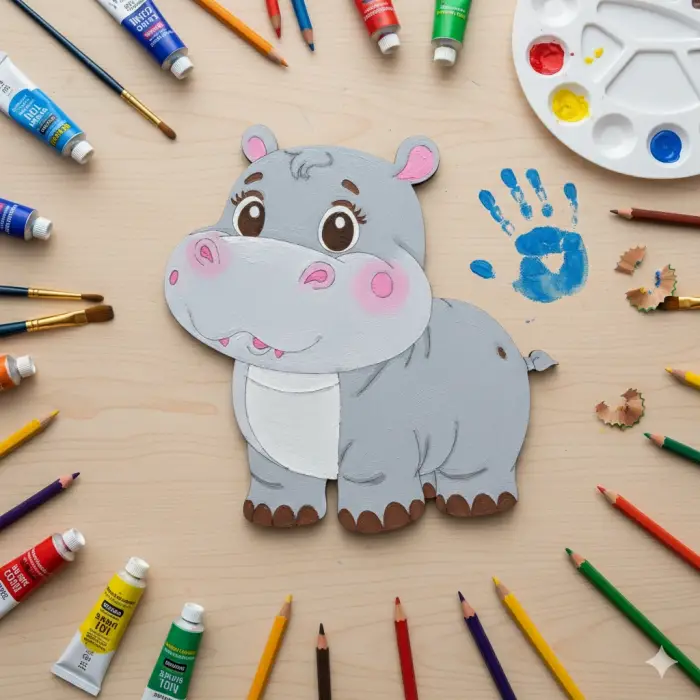 Boyanabilir Ahşap Su Aygırı Figürü 16x15 cm