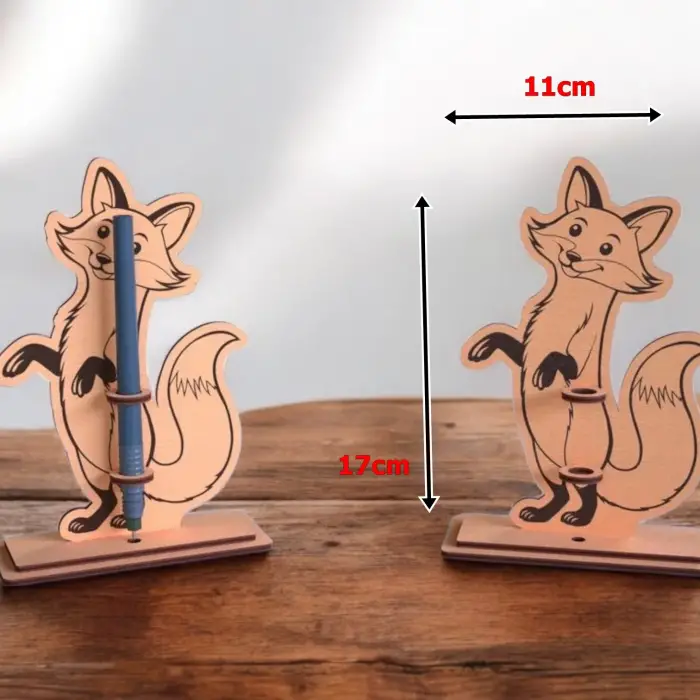 Boyanabilir Ahşap Tilki Kalemlik - 3mm MDF Lazer Kesim Hobi Seti