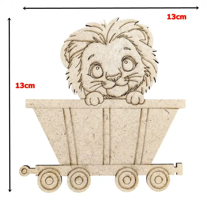 Boyanabilir Ahşap Vagonlu Aslan Figürü 13x13 cm