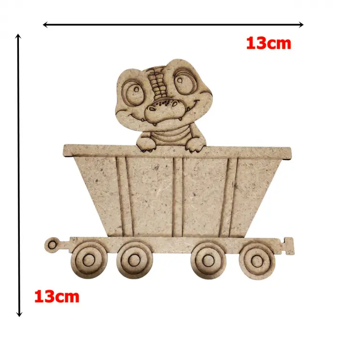 Boyanabilir Ahşap Vagonlu Dinozor Figürü 13x13 cm