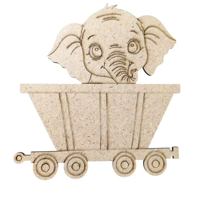 Boyanabilir Ahşap Vagonlu Fil Figürü 13x13 cm