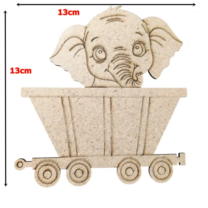 Boyanabilir Ahşap Vagonlu Fil Figürü 13x13 cm