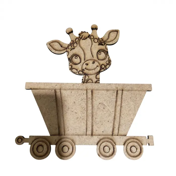 Boyanabilir Ahşap Vagonlu Zürafa Figürü 14x13 cm