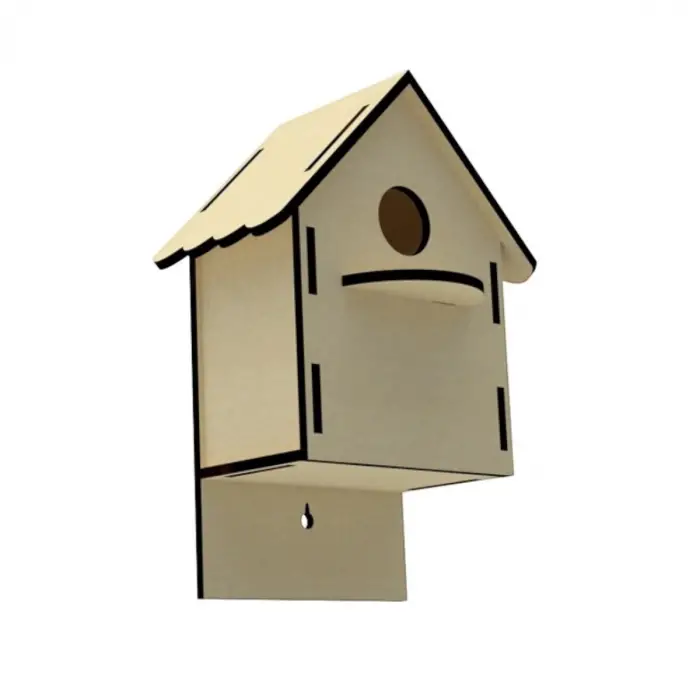 Boyanabilir Ham MDF Ahşap Kuş Evi Maketi (3mm)