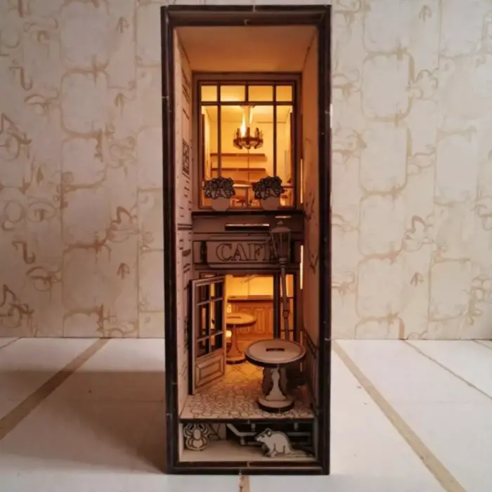 Cafe Temalı Book Nook Kitap Tutucu - DIY Minyatür Kahve Dükkanı Maket Kit