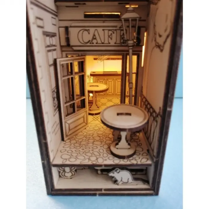 Cafe Temalı Book Nook Kitap Tutucu - DIY Minyatür Kahve Dükkanı Maket Kit