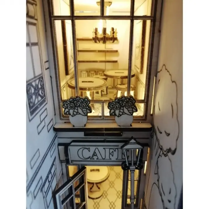 Cafe Temalı Book Nook Kitap Tutucu - DIY Minyatür Kahve Dükkanı Maket Kit