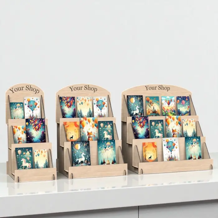 Card-Tier 3 Katlı Ahşap MDF Hediye Kartı ve Tebrik Kartı Standı
