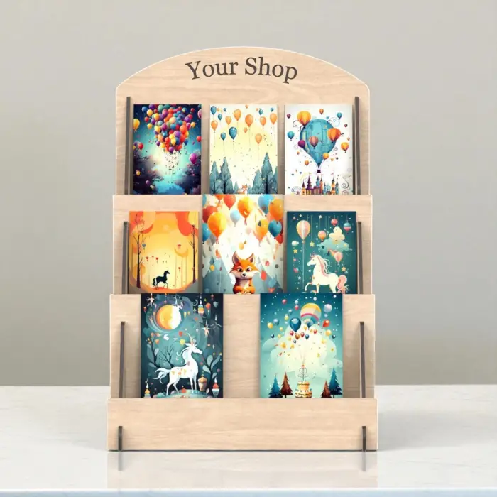 Card-Tier 3 Katlı Ahşap MDF Hediye Kartı ve Tebrik Kartı Standı