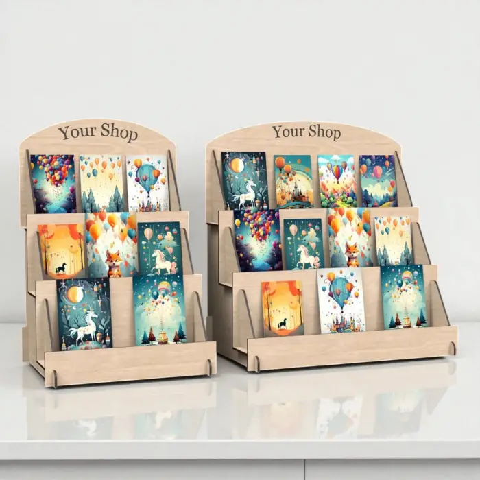 Card-Tier 3 Katlı Ahşap MDF Hediye Kartı ve Tebrik Kartı Standı