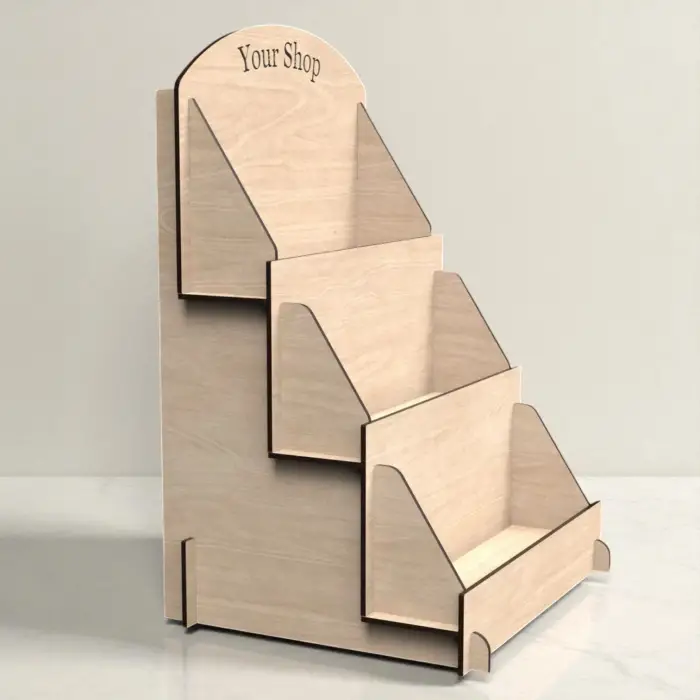 Card-Tier 3 Katlı Ahşap MDF Hediye Kartı ve Tebrik Kartı Standı
