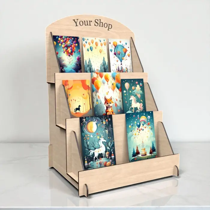 Card-Tier 3 Katlı Ahşap MDF Hediye Kartı ve Tebrik Kartı Standı