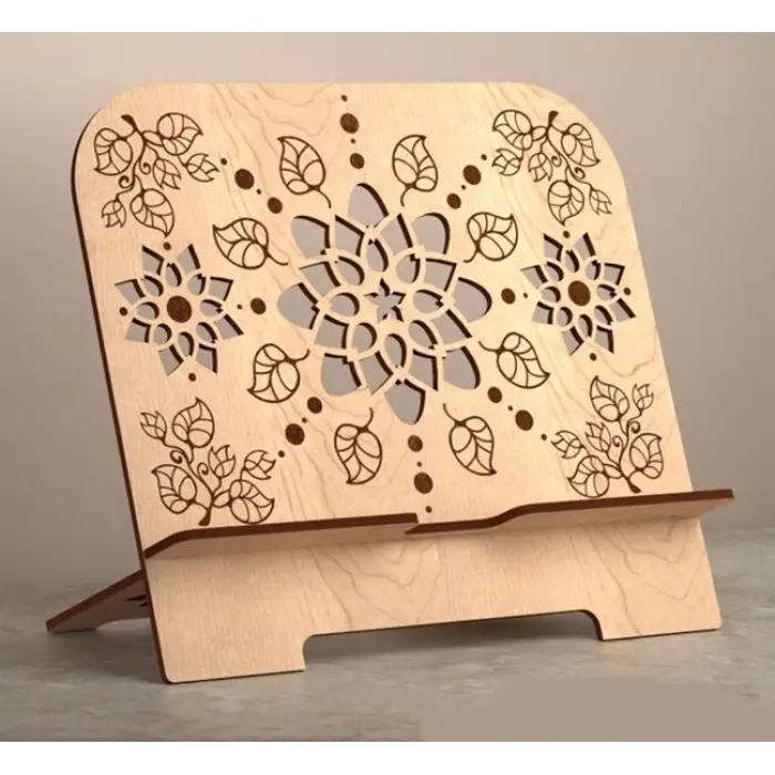 Dallar ve Yaprak Desenli Ahşap Tablet Standı (3mm MDF)