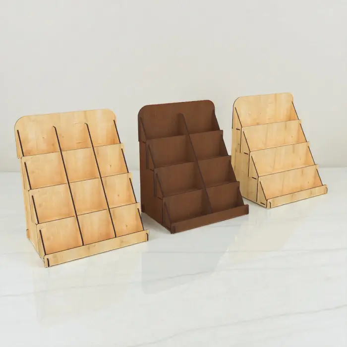 Divido-Tier 4 Katlı Bölmeli Ahşap MDF Teşhir Standı 32x38 cm