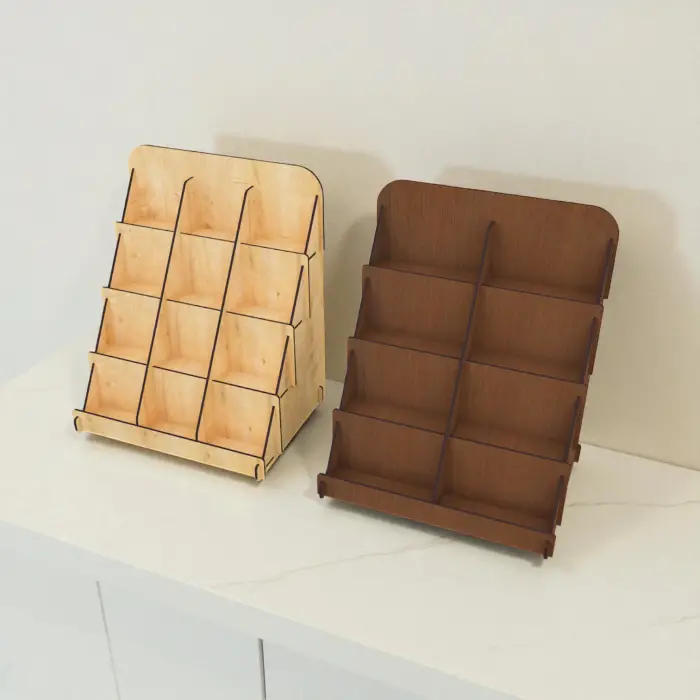 Divido-Tier 4 Katlı Bölmeli Ahşap MDF Teşhir Standı 32x38 cm