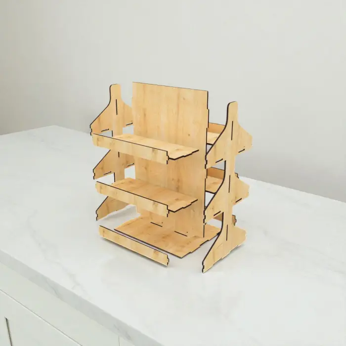 Duplex-Stage Çift Taraflı 6 Raflı Ahşap MDF Teşhir Standı