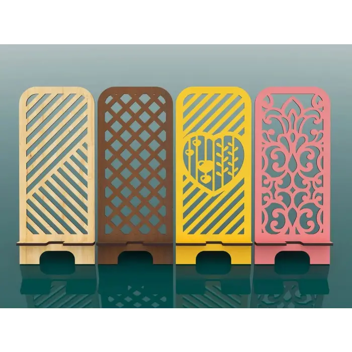 Geometrik Ahşap MDF Telefon Standı Seti (7’li MDF Masaüstü Stand Koleksiyonu)