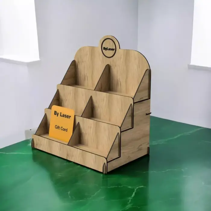 Gift-Station 3 Katlı Ahşap MDF Hediye Kartı ve Sergi Standı