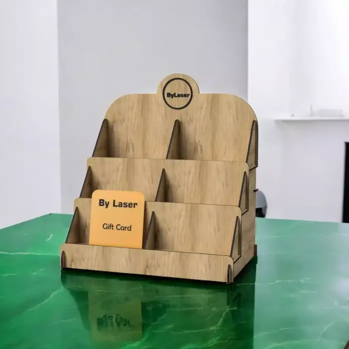 Gift-Station 3 Katlı Ahşap MDF Hediye Kartı ve Sergi Standı