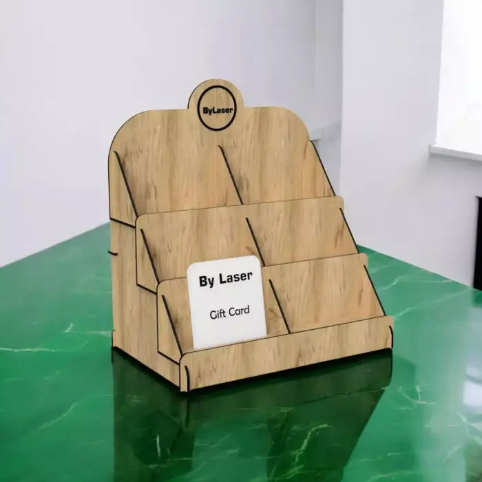 Gift-Station 3 Katlı Ahşap MDF Hediye Kartı ve Sergi Standı