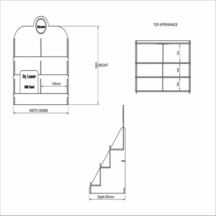 Gift-Station 3 Katlı Ahşap MDF Hediye Kartı ve Sergi Standı