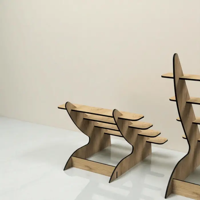 Giga-Step 4 Katlı Ahşap MDF Teşhir Standı (Büyük Boy)