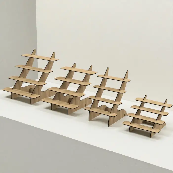 Giga-Step 4 Katlı Ahşap MDF Teşhir Standı (Büyük Boy)