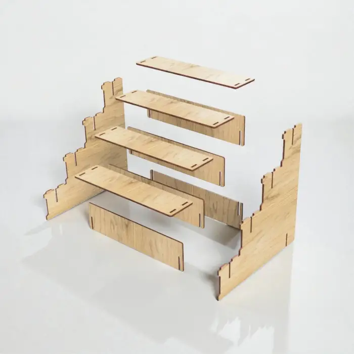 Hexa-Step 4 Raflı Ahşap MDF Teşhir Vitrin Standı Serisi (6 Farklı Ölçü)