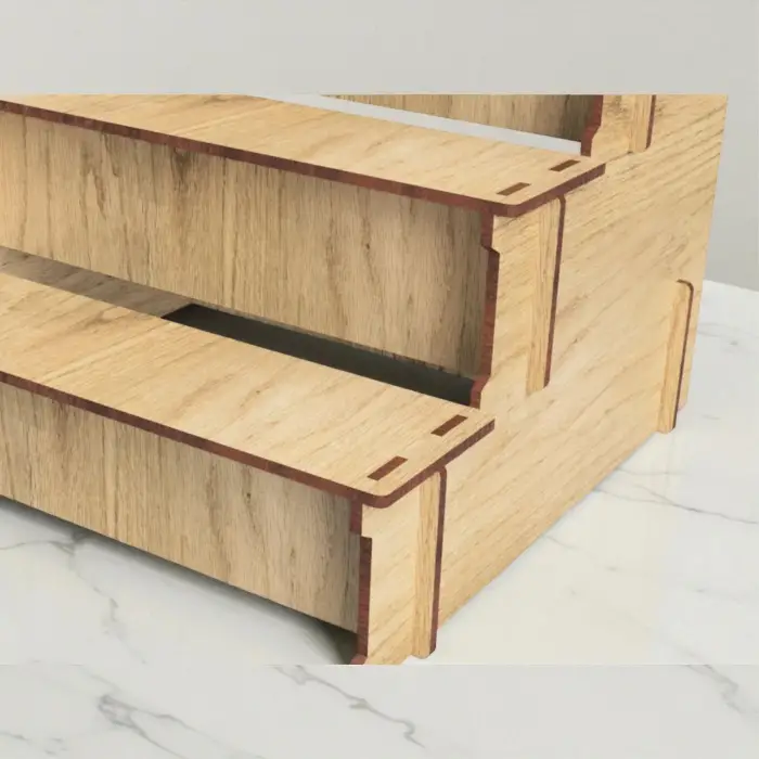 Hexa-Step 4 Raflı Ahşap MDF Teşhir Vitrin Standı Serisi (6 Farklı Ölçü)
