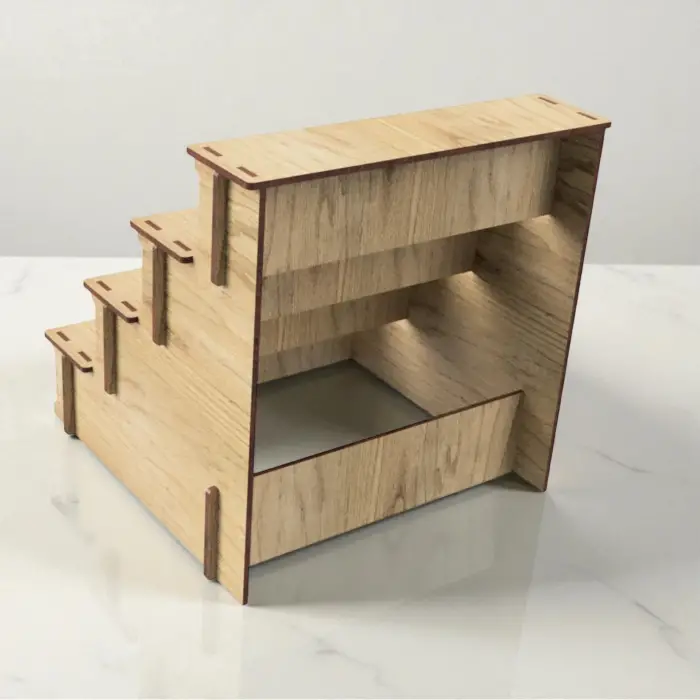 Hexa-Step 4 Raflı Ahşap MDF Teşhir Vitrin Standı Serisi (6 Farklı Ölçü)