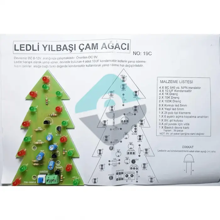 LEDli Yılbaşı Çam Ağacı Devresi - 3D Dekoratif Elektronik Kit - Monteli ve Hazır