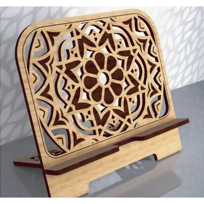Mandala Çiçek Desenli Ahşap Tablet Standı (3mm MDF)