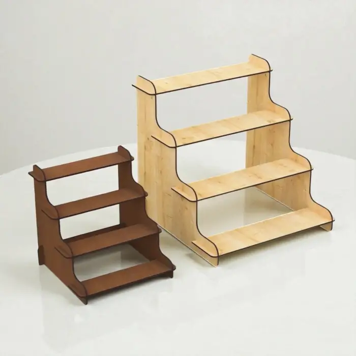 Mega-Step 4 Raflı Ahşap MDF Teşhir Standı 30x30x30 cm