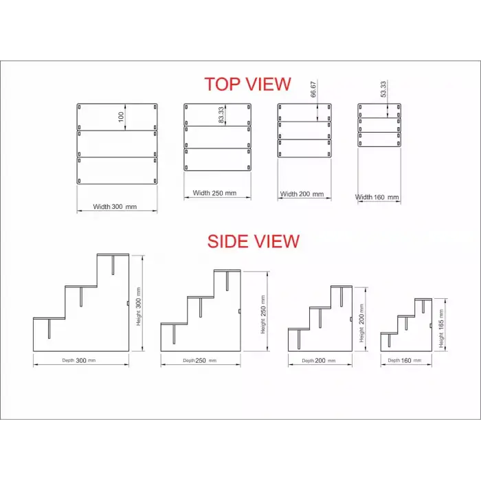 Multi-Step 3 Katlı Ahşap MDF Teşhir Standı Serisi (4 Farklı Boy)