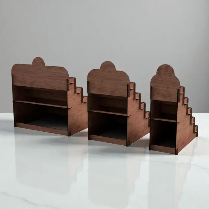 Penta-Step 5 Katlı Ahşap MDF Teşhir Standı Serisi (3 Farklı Genişlik)