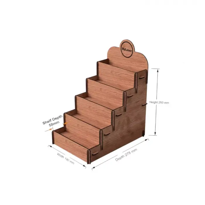 Penta-Step 5 Katlı Ahşap MDF Teşhir Standı Serisi (3 Farklı Genişlik)