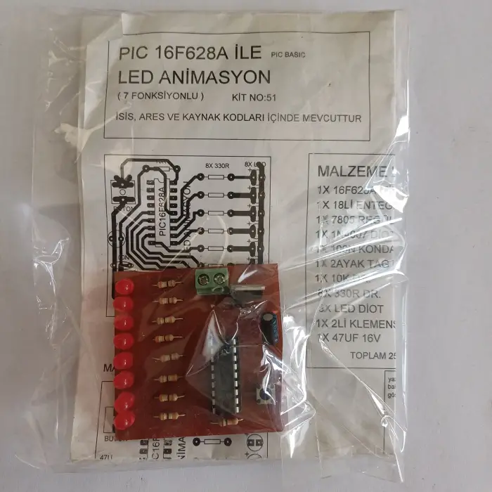 PIC 16F628A ile Led Animasyon Devresi - Monteli ve Hazır Kart - 12V DC