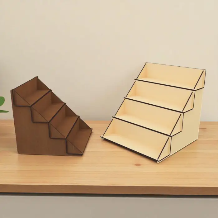 Quadra-Tier 4 Katlı Ahşap MDF Teşhir Standı 26x26x26 cm