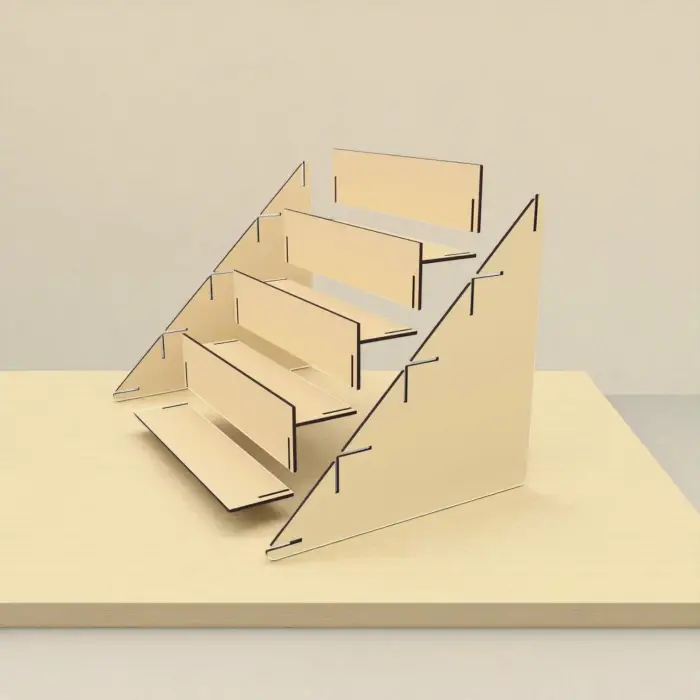 Quadra-Tier 4 Katlı Ahşap MDF Teşhir Standı 26x26x26 cm