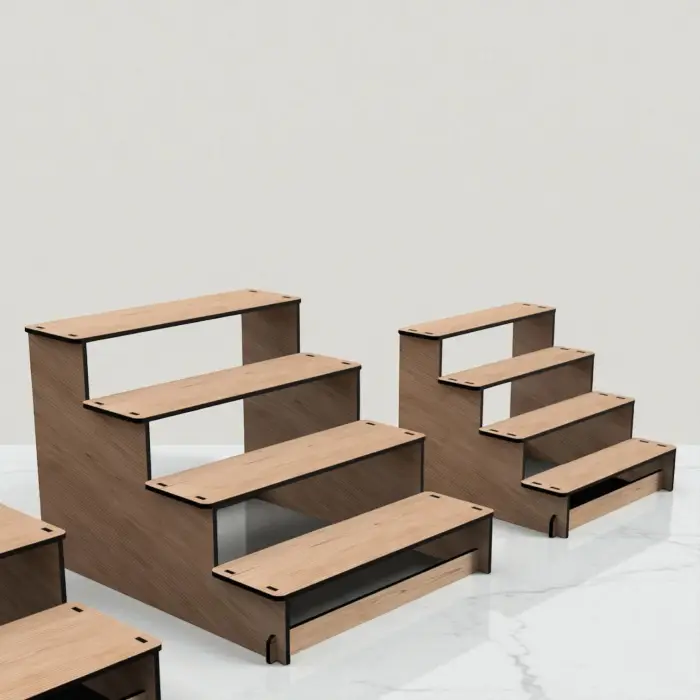 Quadro-Step 4 Raflı Ahşap MDF Teşhir Standı Serisi (Ölçü Seçimli)