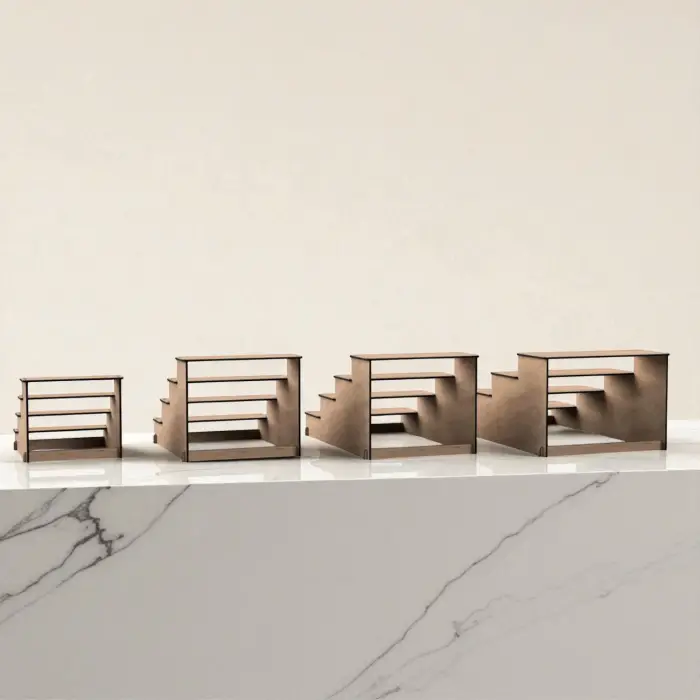 Quadro-Step 4 Raflı Ahşap MDF Teşhir Standı Serisi (Ölçü Seçimli)