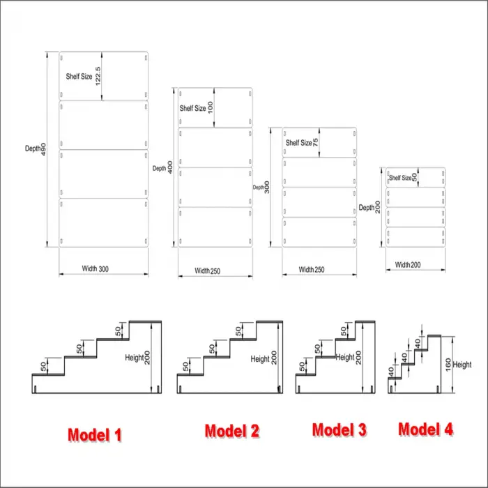 Quadro-Step 4 Raflı Ahşap MDF Teşhir Standı Serisi (Ölçü Seçimli)